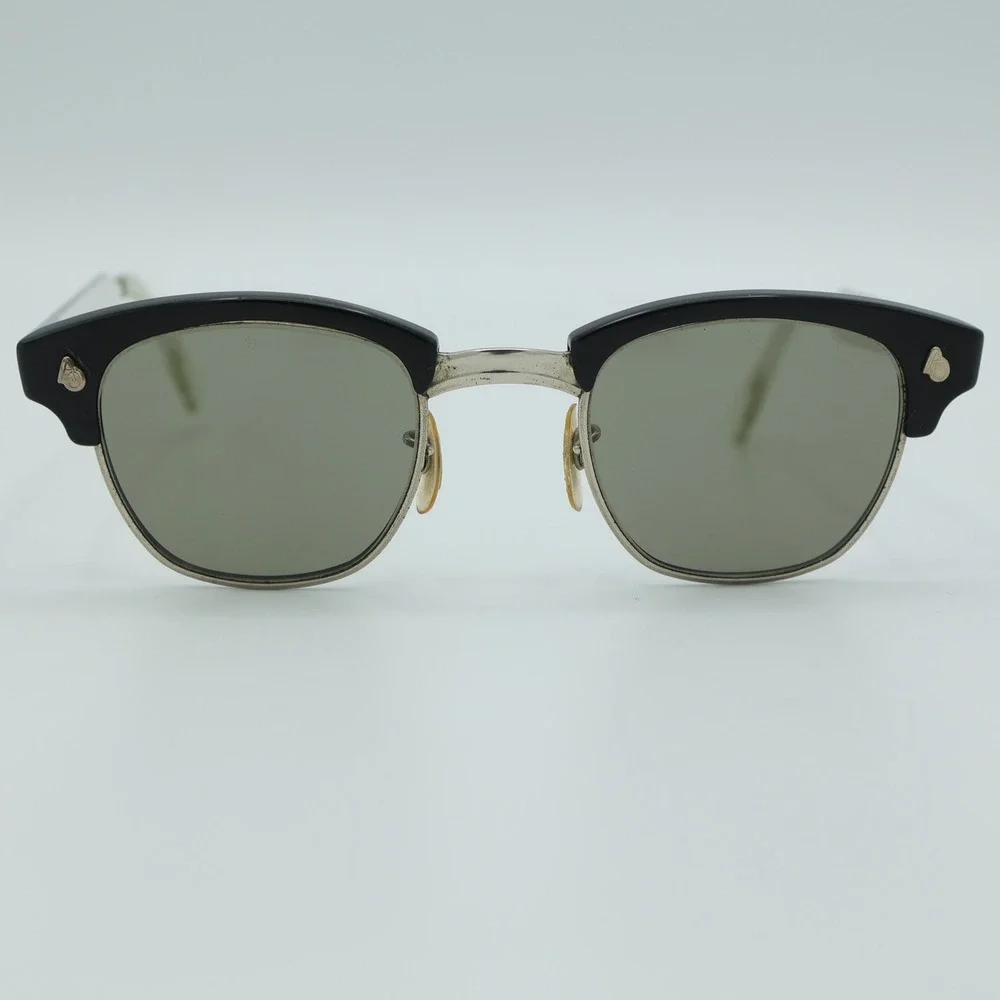 VTG 1960's American Optical Clubmaster Browline‎ Sunglasses Silver Black 4 3/4